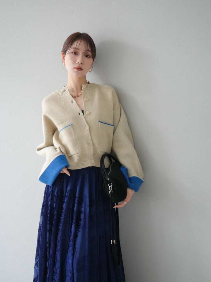 [SET]バイカラーオーバーニットカーディガン+アンティーク柄フロッキーマキシスカート(2set)