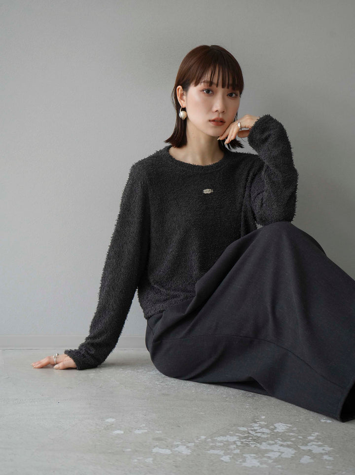 [予約]メタルプレートコットンフリンジトップス/チャコール