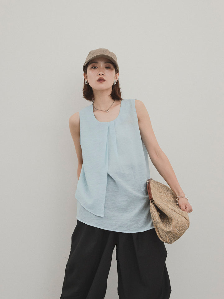 [予約]シアータックアシンメトリーブラウス/ライトブルー