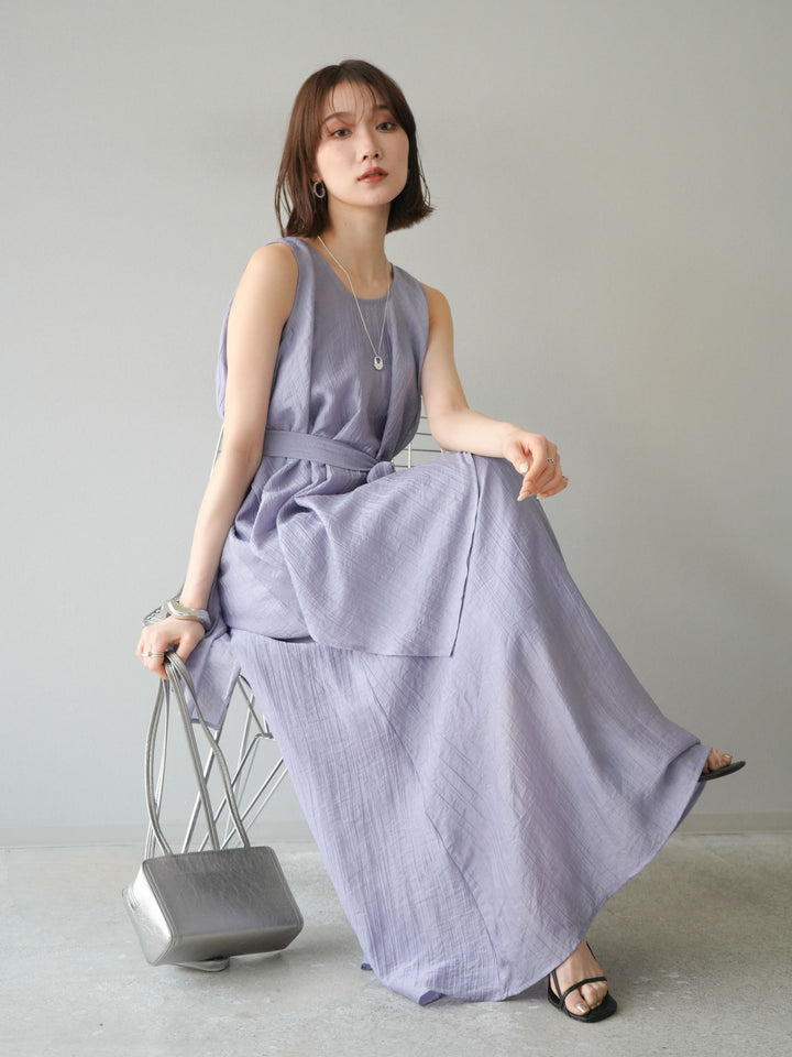 [SET]ワッシャーシアーアシメブラウス＆キャミワンピース+選べるアクセセット(2set)