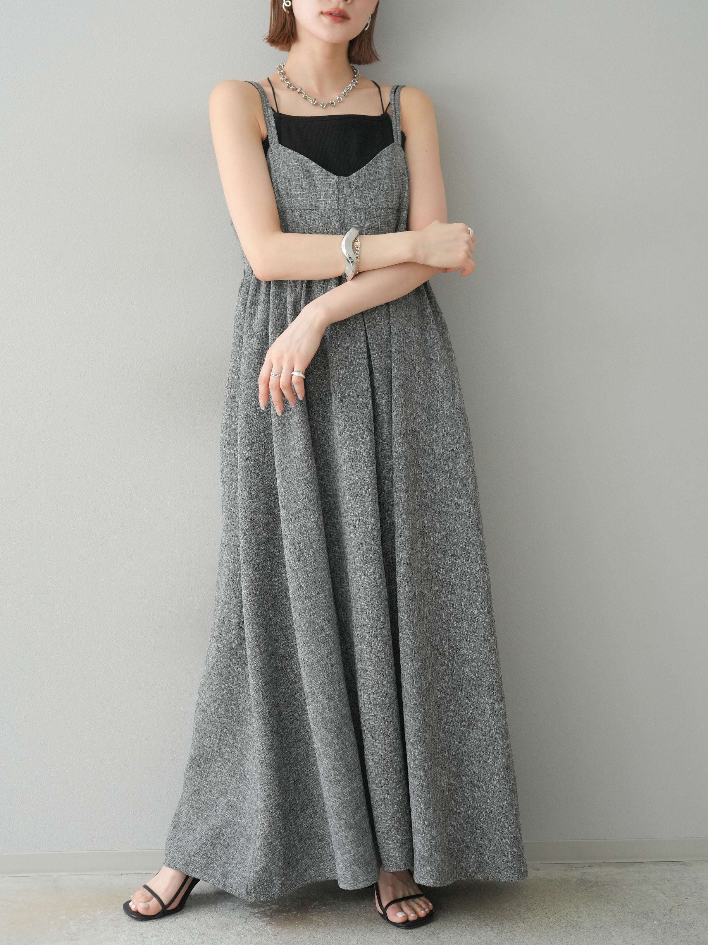 予約]サマーツイードキャミワンピース/グレー – Lumier
