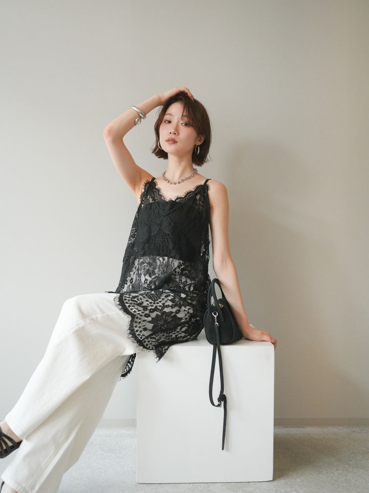 [予約]総レースチュニックキャミソール/black