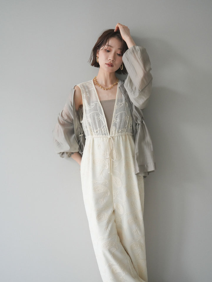 [SET]レース刺繍サロペット+ドロストシアーブルゾン(2set)