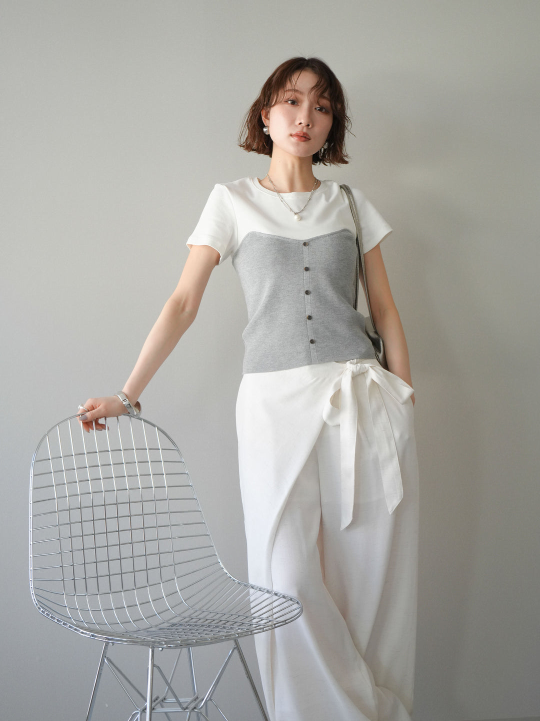 【套裝】抹胸式T卹+裹身式寬褲（兩件套）