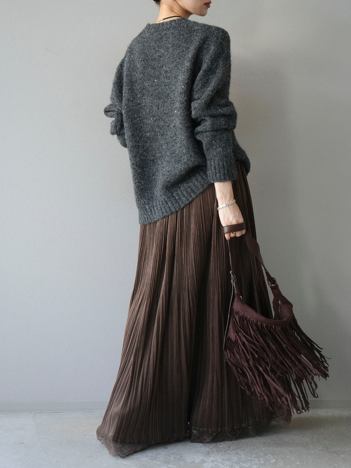 [予約]スパンコールニットプルオーバー/チャコール