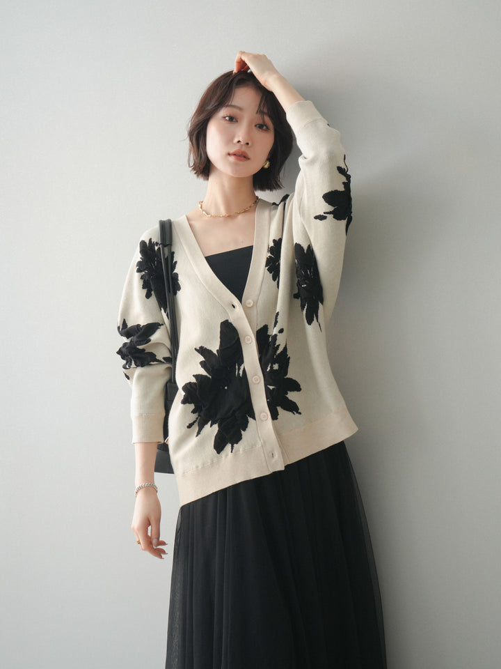 [SET]フラワージャガードニットカーディガン+フラワージャガードニットカーディガン(2set)