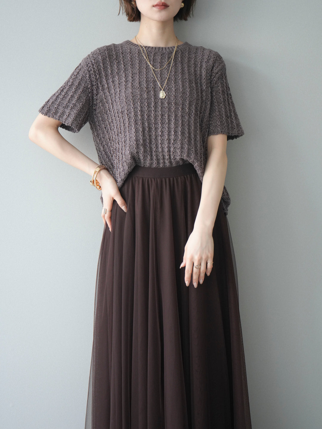 【預購】紋理羅紋夏季針織套頭衫 / 紫色