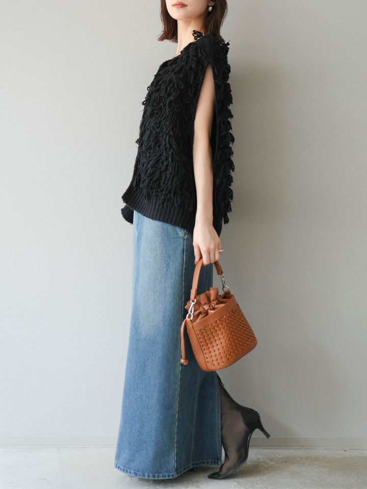 [SET]ループデザインベスト+アシンメトリーデニムワンピース(2set)