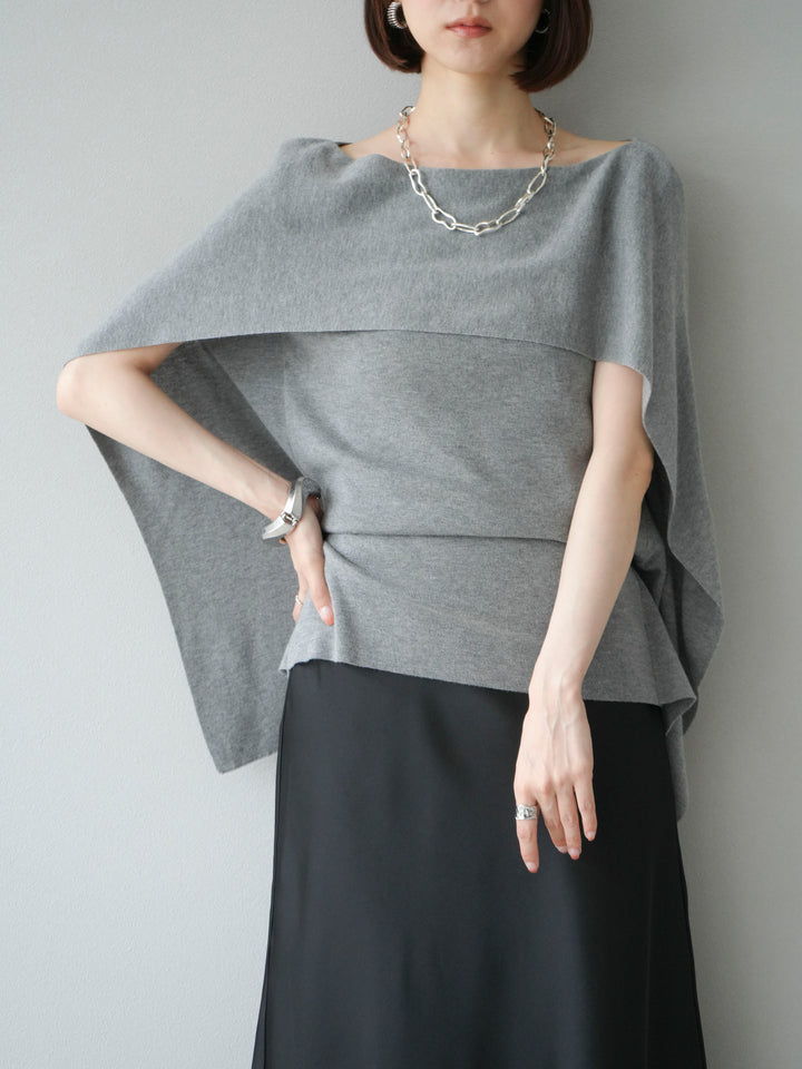 [予約]マントデザインスリットドルマンニット/グレー