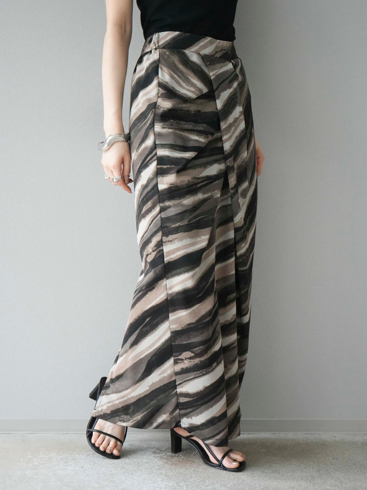 [予約]ニュアンスプリントタックIラインスカート/ブラウン