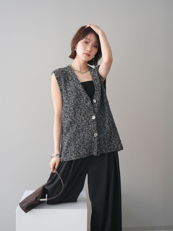 [予約]ミックススラブメタルボタンニットベスト/black
