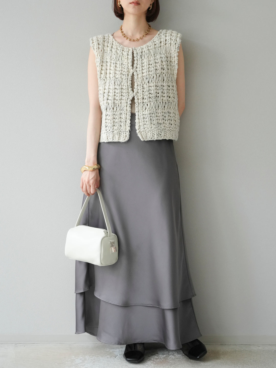 [予約]サテンフリルスカート/グレー