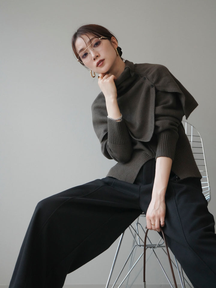 [予約]フロントスリットネックアンサンブルニット/khaki