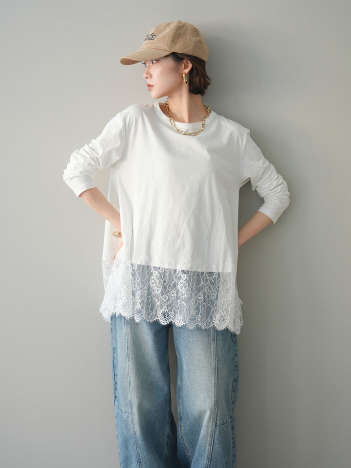 [SET]裾レースロングスリーブTシャツ+選べるアクセセット(2set)