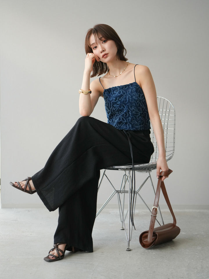 [予約]パイピングフラワーシアーベロアキャミソール/ネイビー