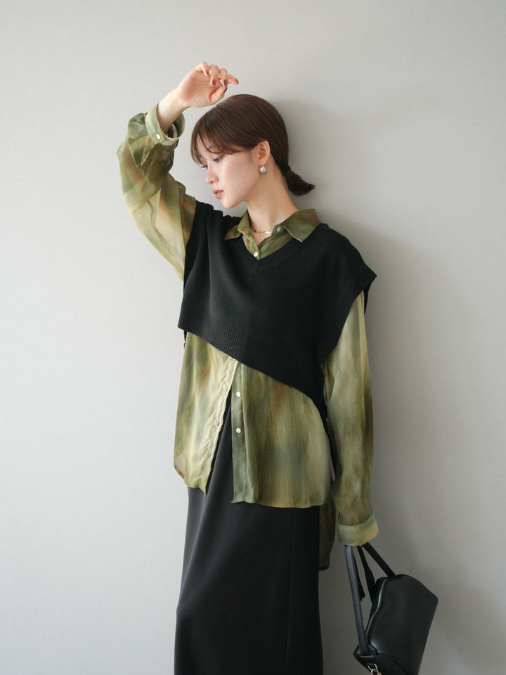 [予約]サイドリボンVネックショートニットベスト/ブラック