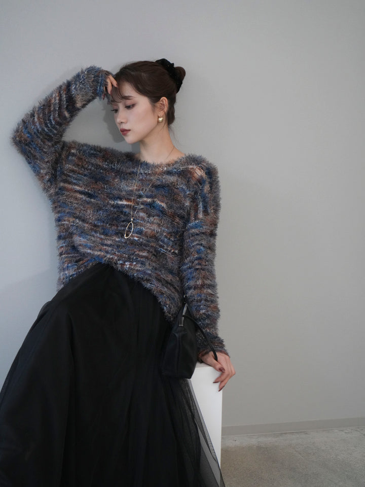 [予約]ミックスシャギールーズニットプルオーバー/blue