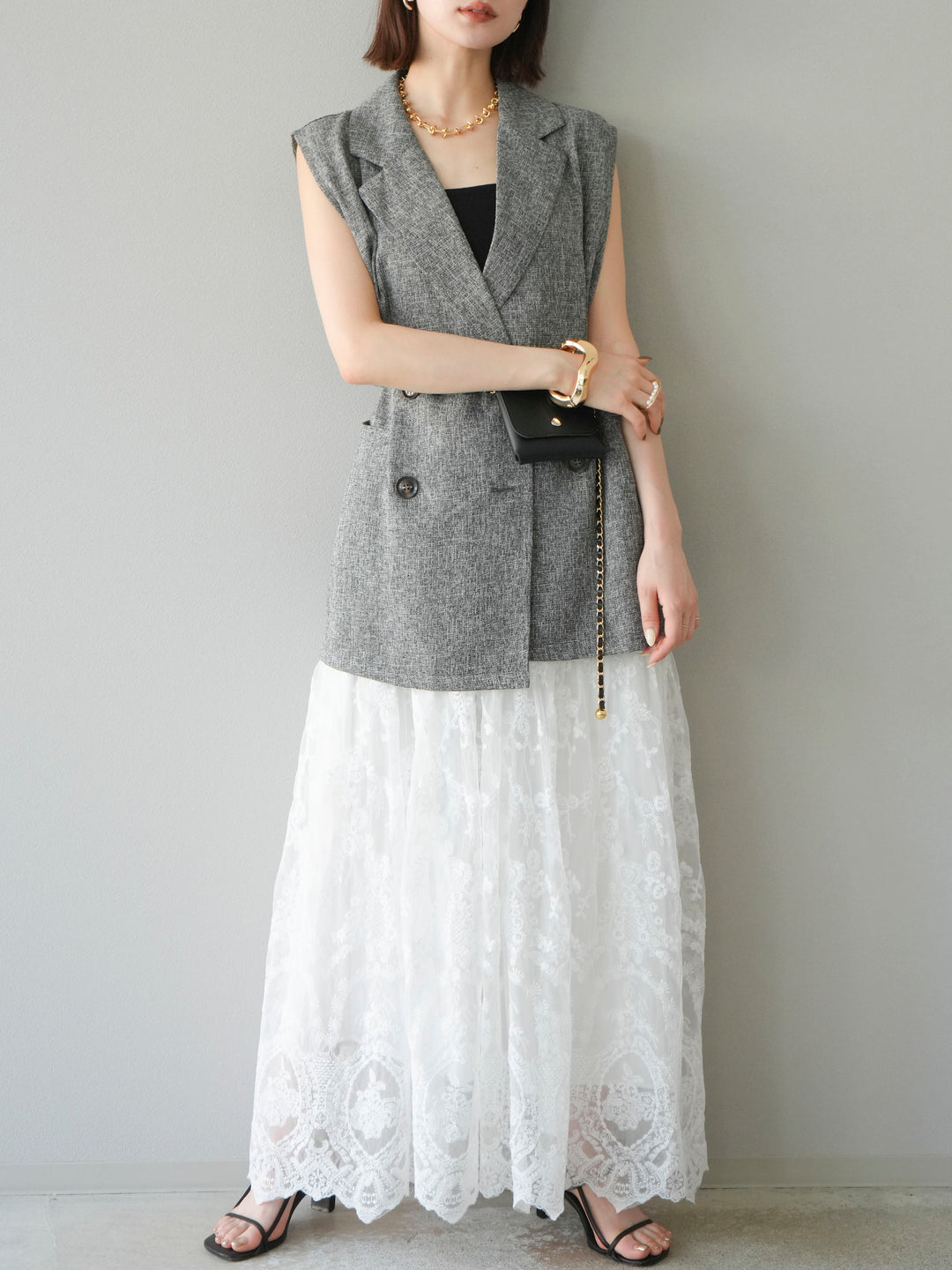 [預購] 混合粗呢背心/黑色