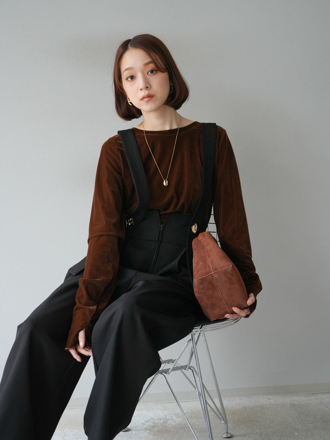 [予約]シアーベロアフィンガーホールトップス/ブラウン