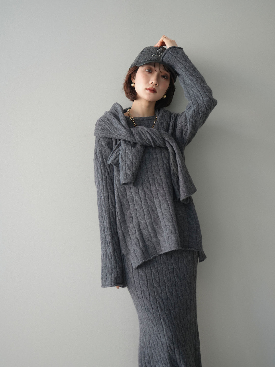 [SET]ストール付ケーブルニットプルオーバー&ロングスカートSET UP+ストール付ケーブルニットプルオーバー&ロングスカートSET UP(2set)