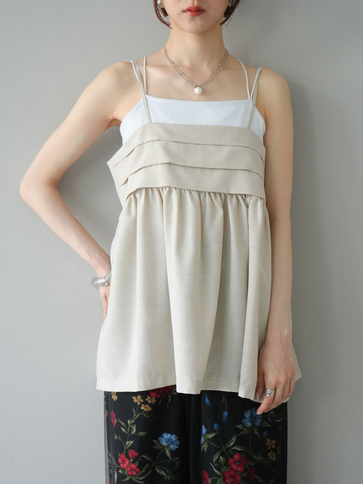 [預訂] 仿亞麻緊身設計吊帶背心/米白色