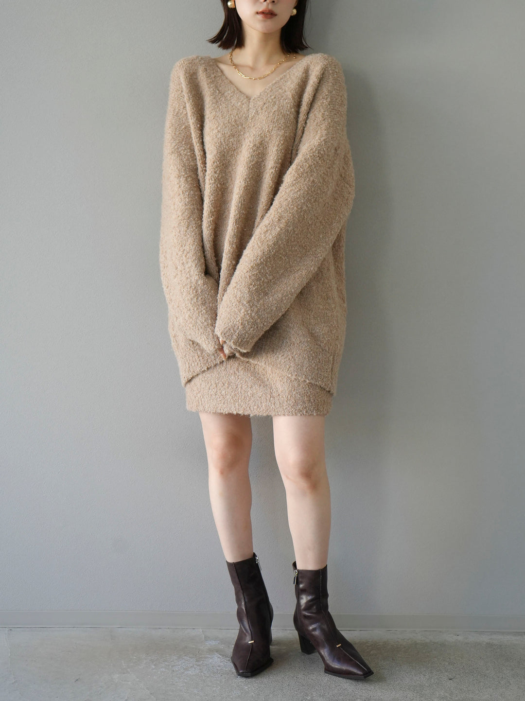 [SET] 橢圓針織衫 & 迷你裙 SET UP