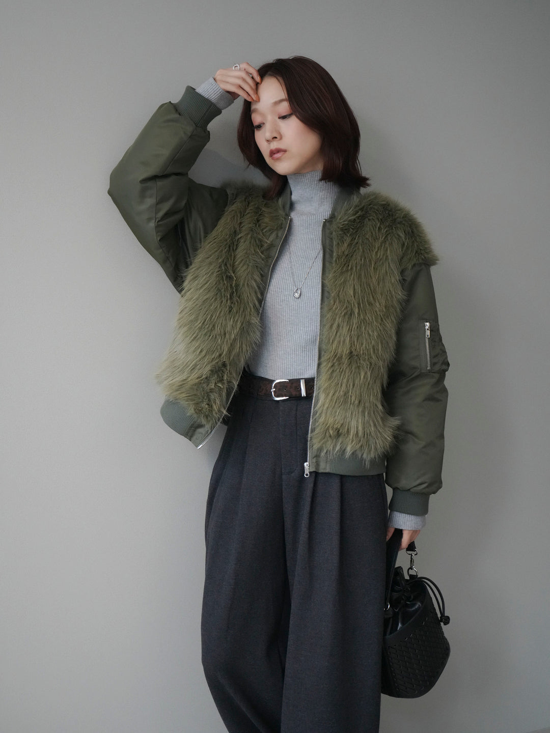 [預訂] 人造毛組合 MA-1/卡其色