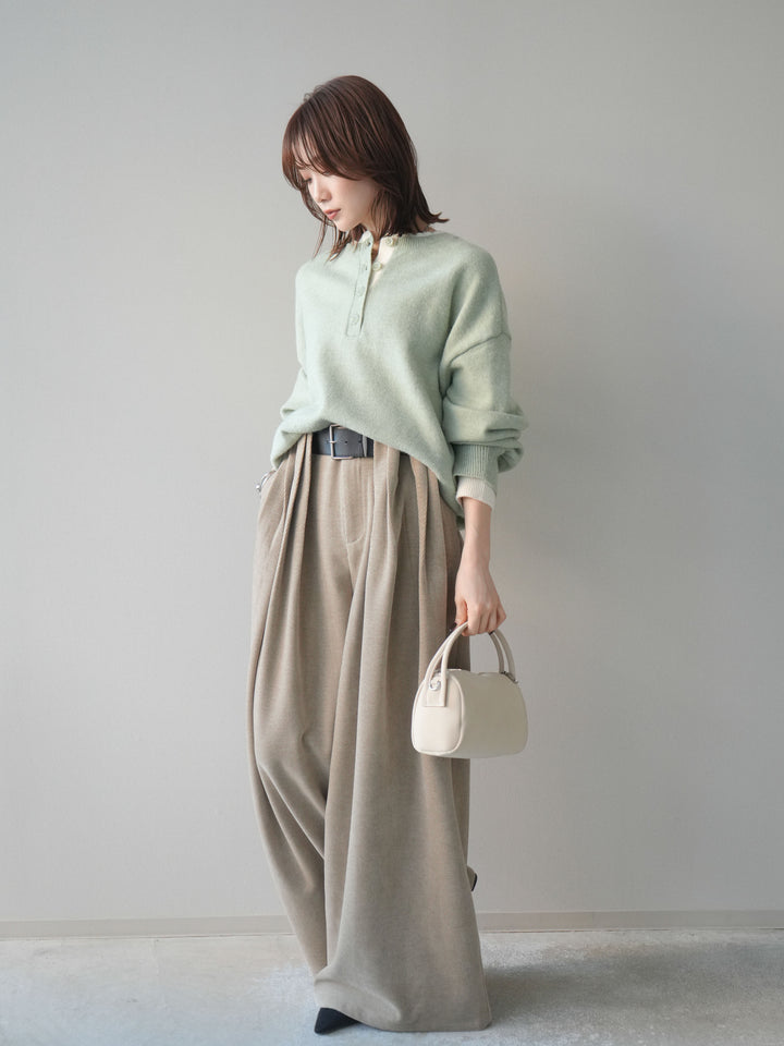 [予約]ベルトデザインループコールテンワイドパンツ(ベルト付き)/beige