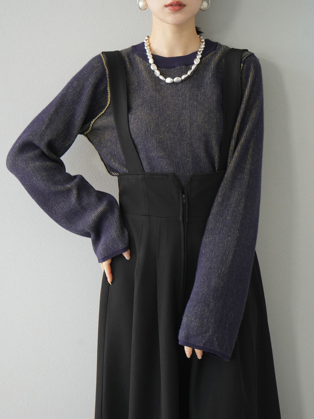 [套裝] 雙面配色羅紋針織套頭衫 + 可選飾品套裝（2 套）