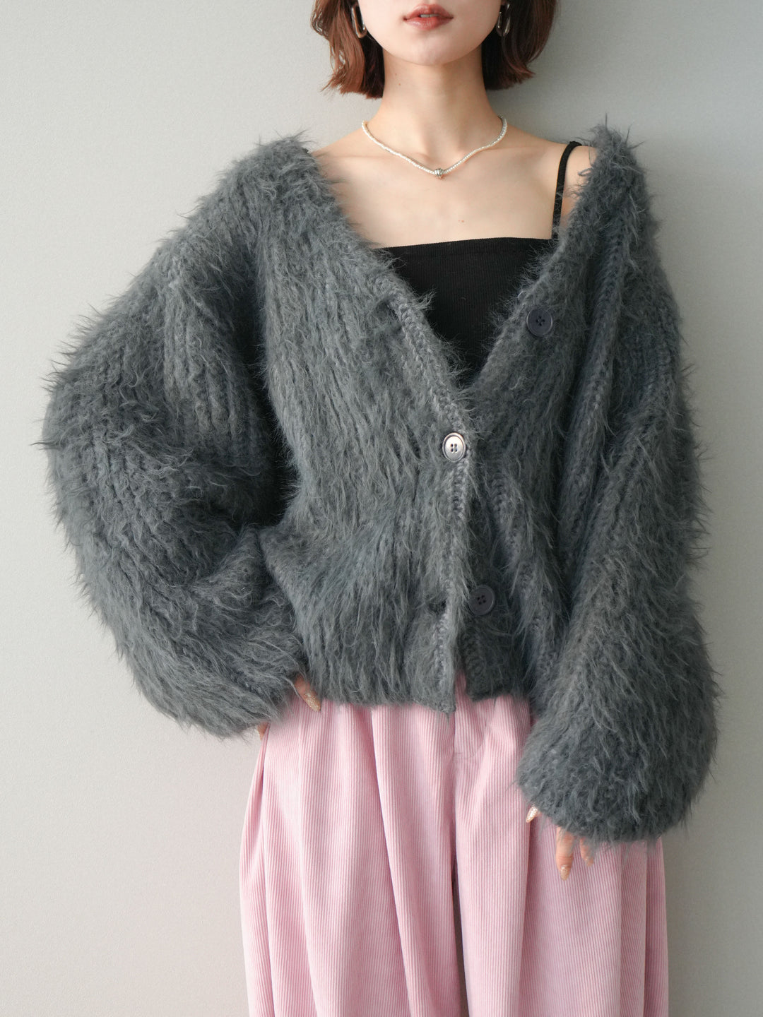 [SET]シャギーオーバーニットカーディガン+選べるアクセセット(2set)