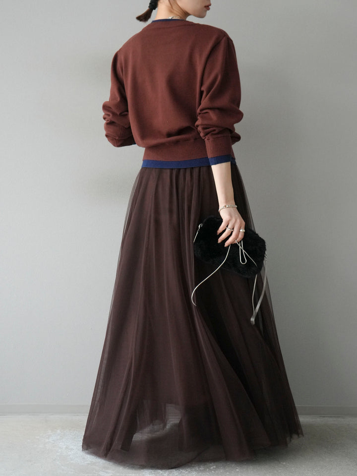 [SET]配色レイヤードカーディガン+チュールボリュームスカート(2set)