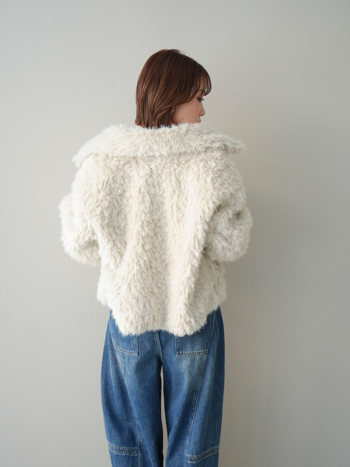 [SET]フェイクファー襟付きショートブルゾン+チュールレーストップス(2set)