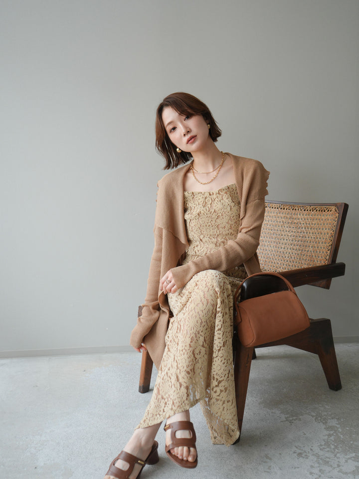【預購】垂褶羅紋針織長裙 / 米色