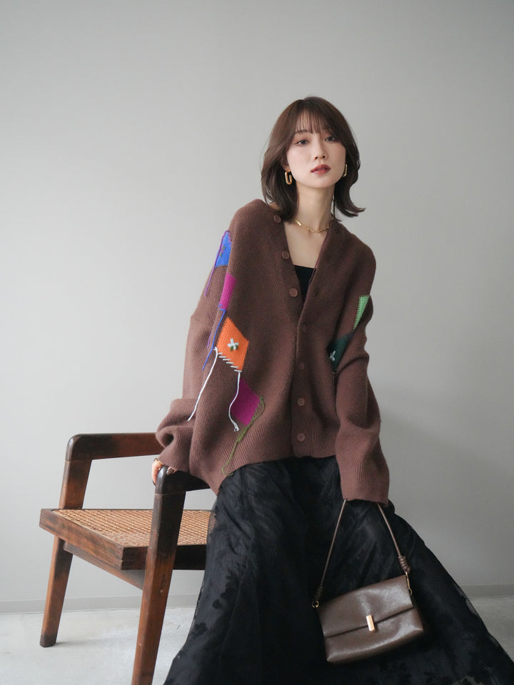 [予約]ハンドステッチアーガイルデザインニットカーディガン/brown