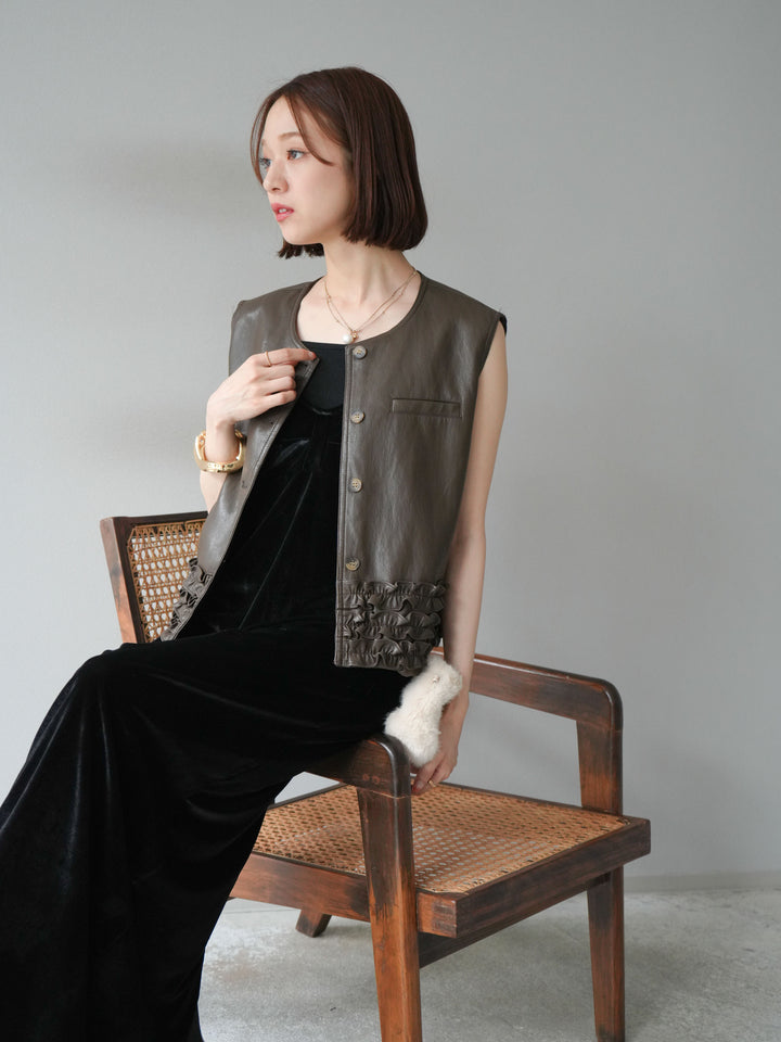 [予約]ベロアビスチェキャミワンピース/ブラック