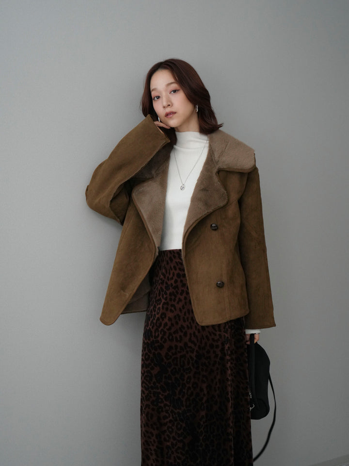 [SET]ムートンショートジャケット+レオパードベロアナロースカート(2set)