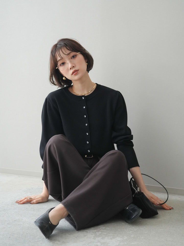 [予約]クリアボタンタックニットカーディガン/black