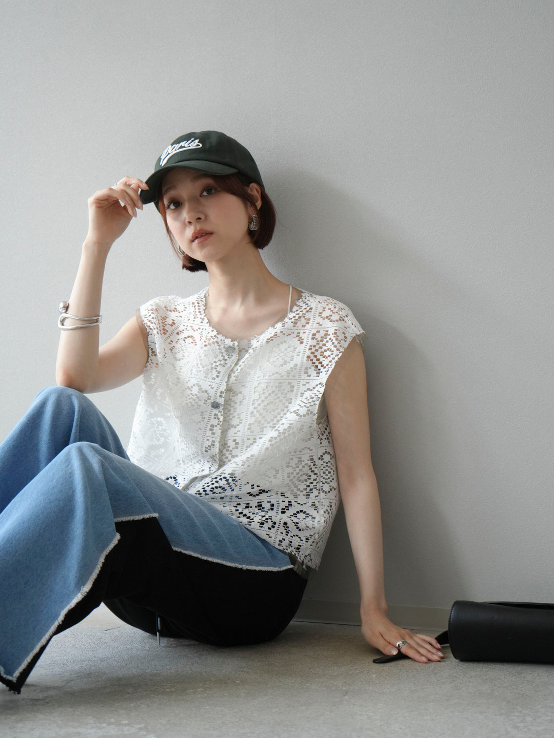 [予約]ブロックレースベスト/オフホワイト