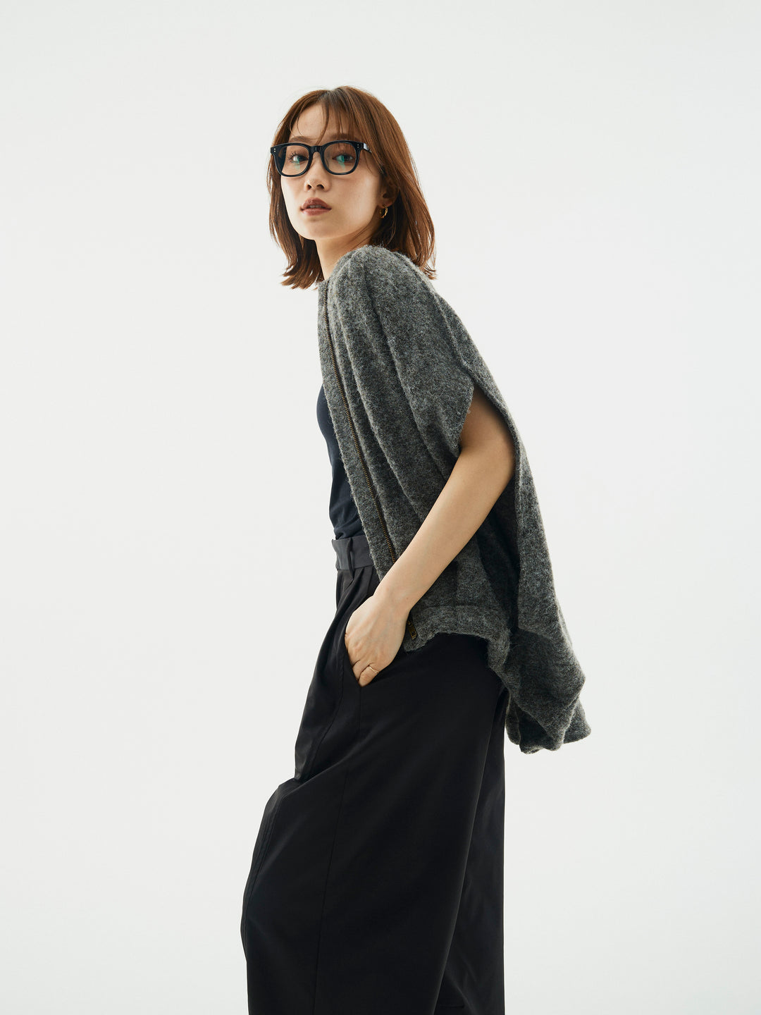 【Allure】[SET]ウール混コクーンブルゾン+タフタワイドカーブパンツ(2set)