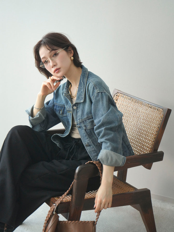 [予約]配色ステッチデニムジャケット/lightblue