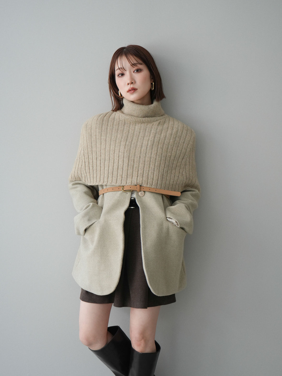 [20%オフ]ケープ付ノーカラージャケット/ivory