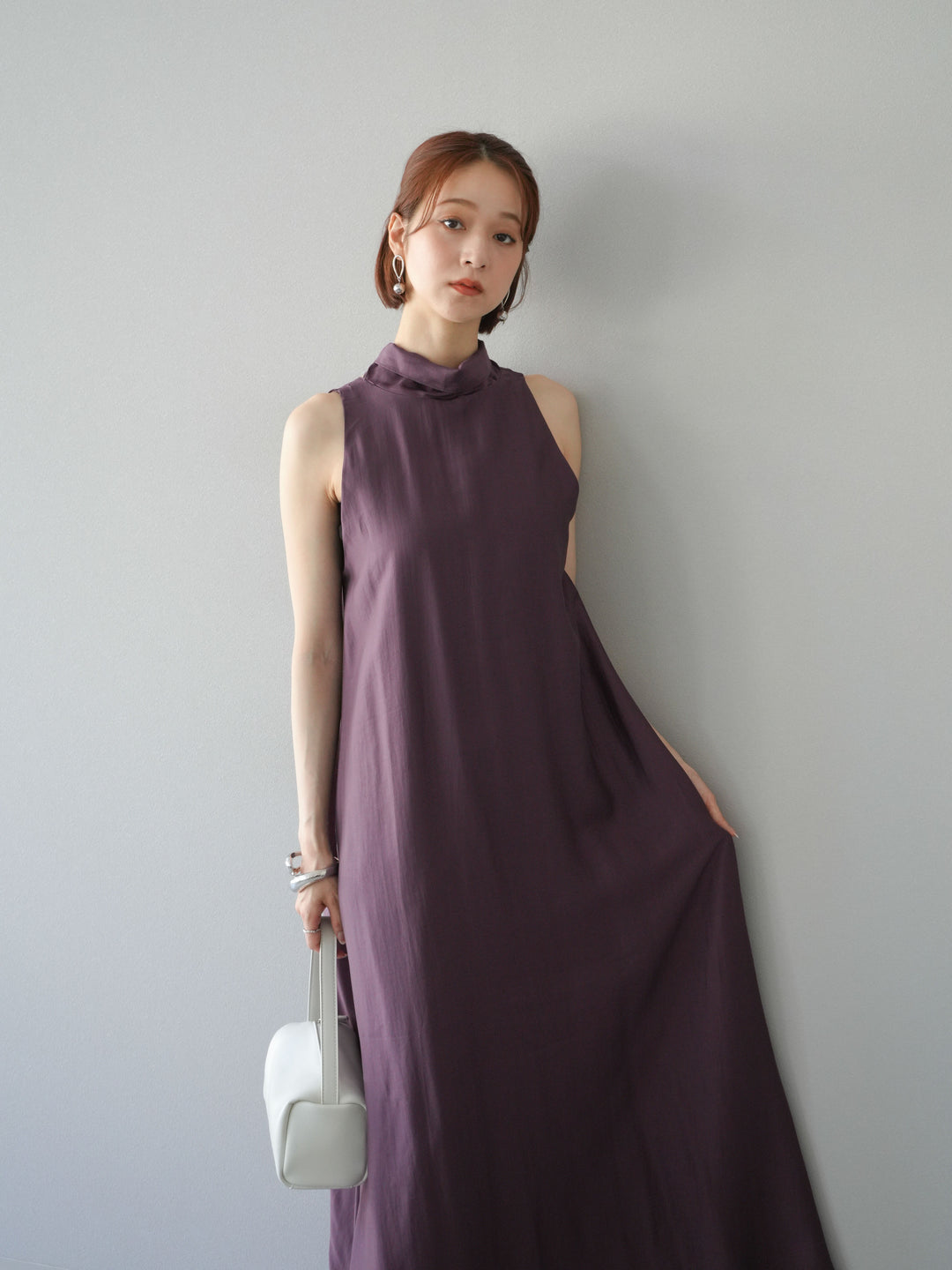 [予約]シアーホルターバックオープンワンピース/ボルドー