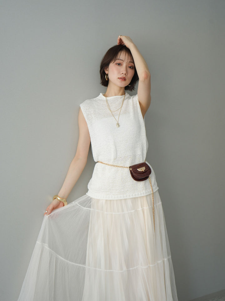 [予約]ノースリーブリネンタッチシアーニットプルオーバー/white