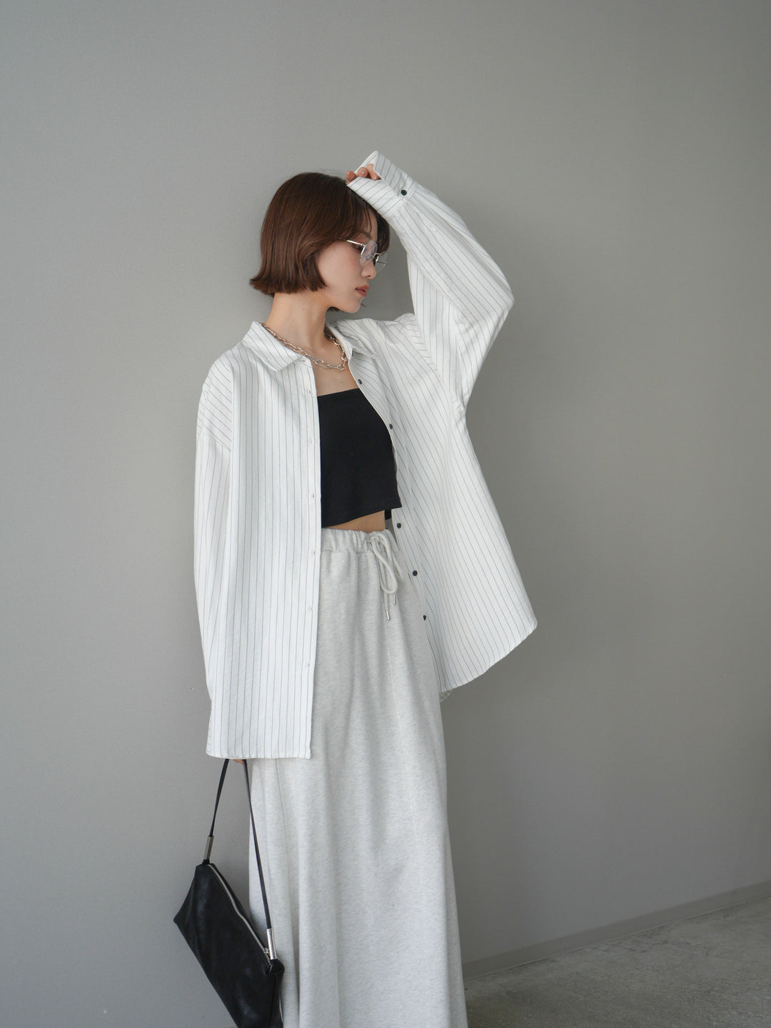 [SET]2WAYカシュクールストライプブラウス+スウェットフレアロングスカート(2set)