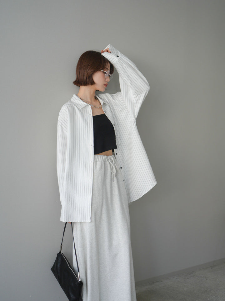 [SET]2WAYカシュクールストライプブラウス+スウェットフレアロングスカート(2set)