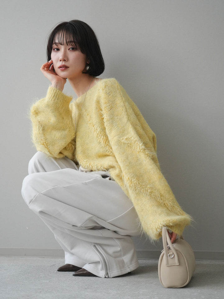 [予約]シャギーデザインニットプルオーバー/yellow