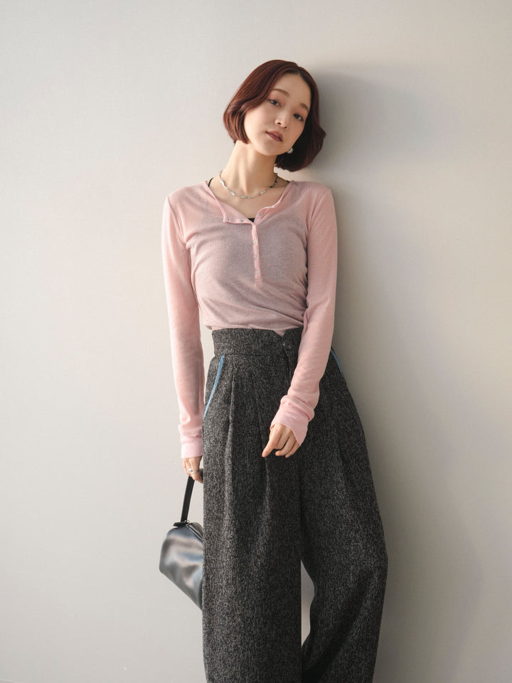 [予約]シアーリブヘンリーネックロンT/pink