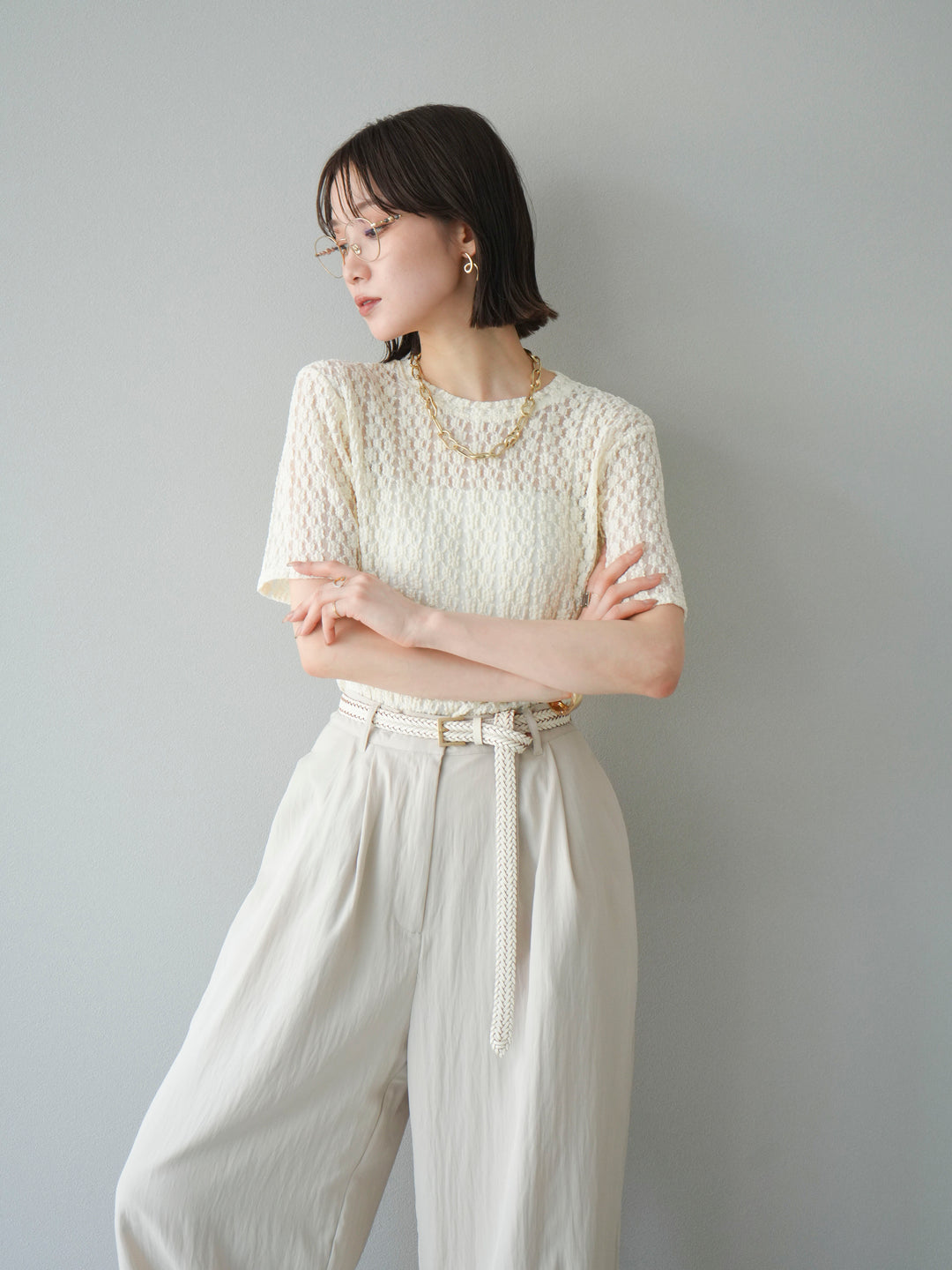 【預購】剪裁蕾絲T卹/象牙白