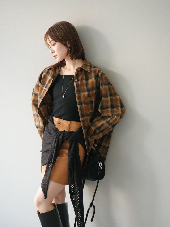 [予約]起毛チェックオーバーシャツ/キャメル
