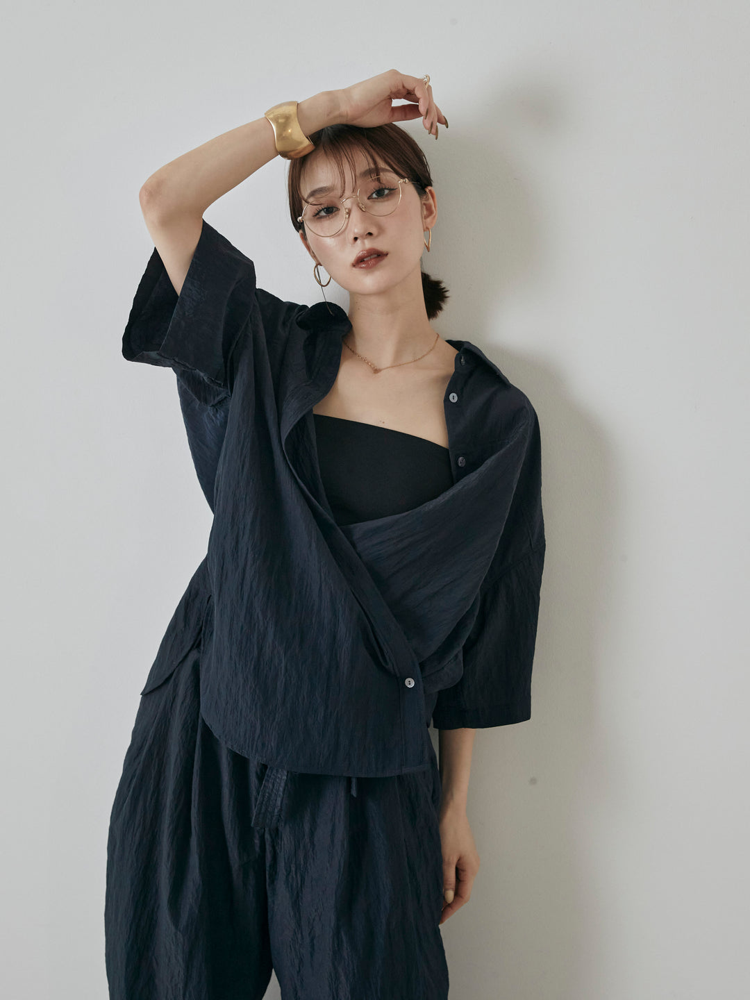 [予約]2WAYナイロンワッシャーハーフシャツ/ネイビー